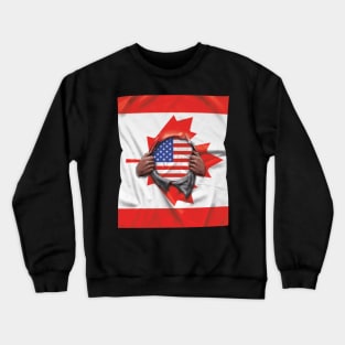 USA Flag Canadian Flag Ripped - Gift for Canadian From USA Crewneck Sweatshirt
